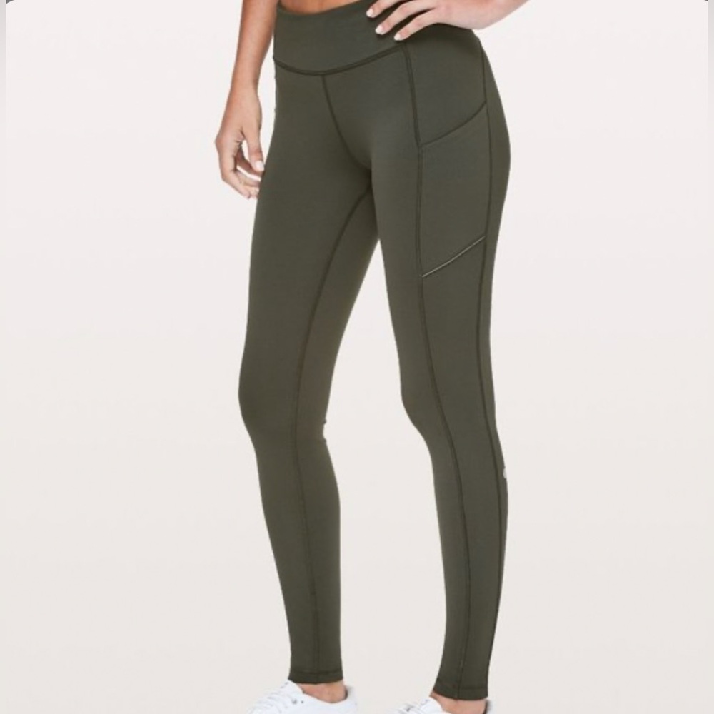 Lululemon olive green leggings with pockets 25”